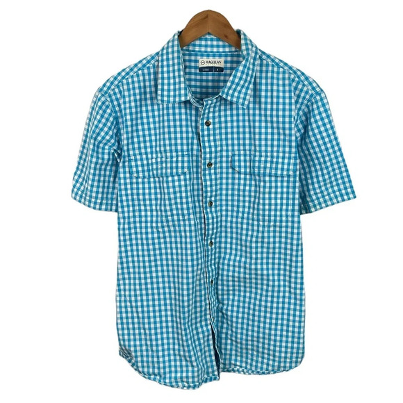 BF204 Mens Magellan Outdoor Brand Plaid Short Sleeve Button Down Shirt L - Picture 1 of 4